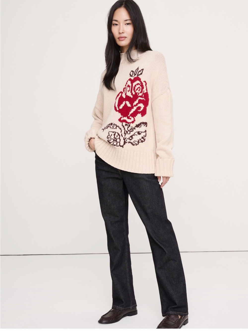 Banana Republic Women’s Cream Rose-Graphic Sweater